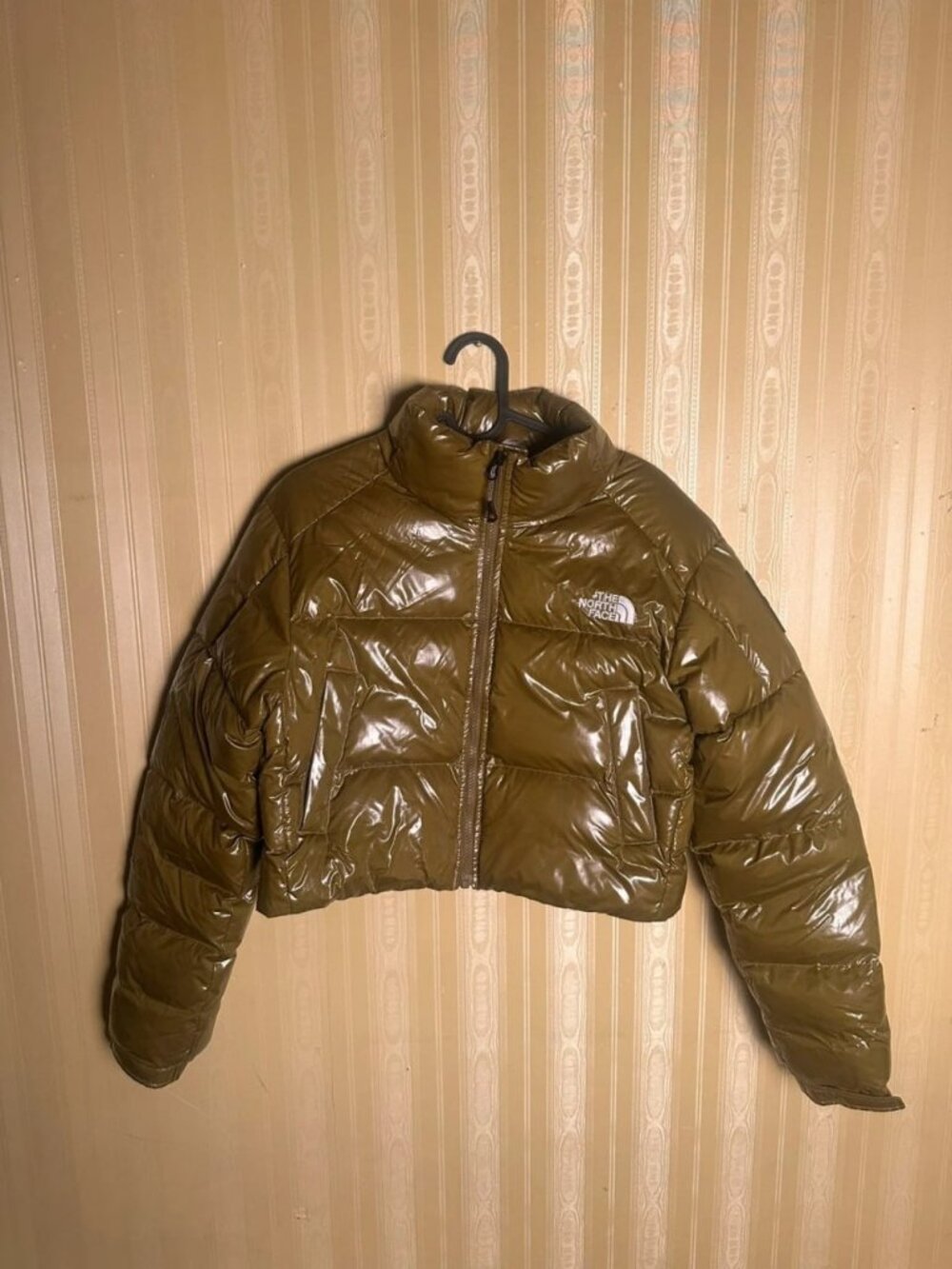 The North Face Cropped Khaki Puffer Jacket Size M